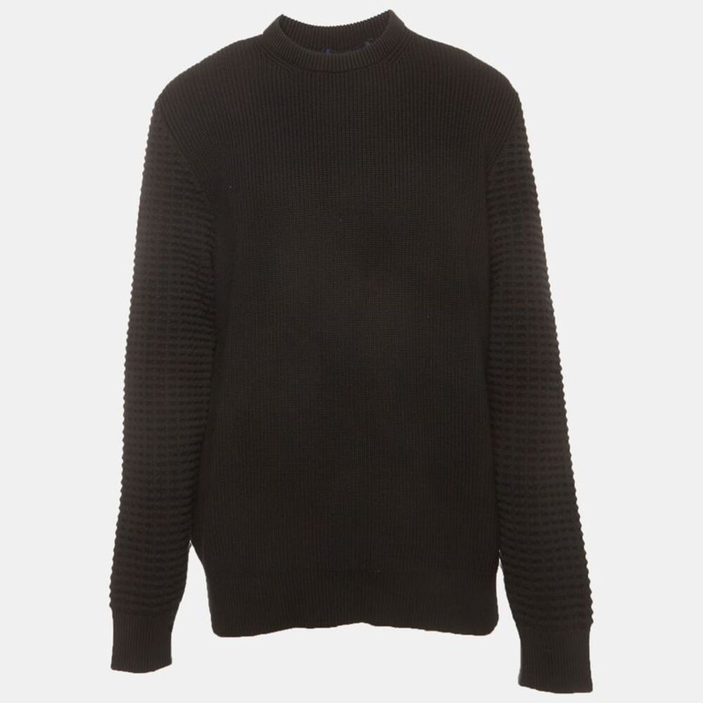 Louis Vuitton Black Rue Du Pont Embroidered Waffle Knit Sweater Xl